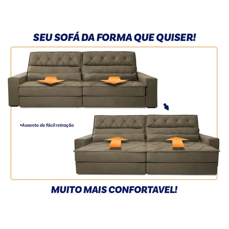 Sofá Retrátil Reclinável 3,00m Albany Suede Velut Tabaco Molas Ensacadas