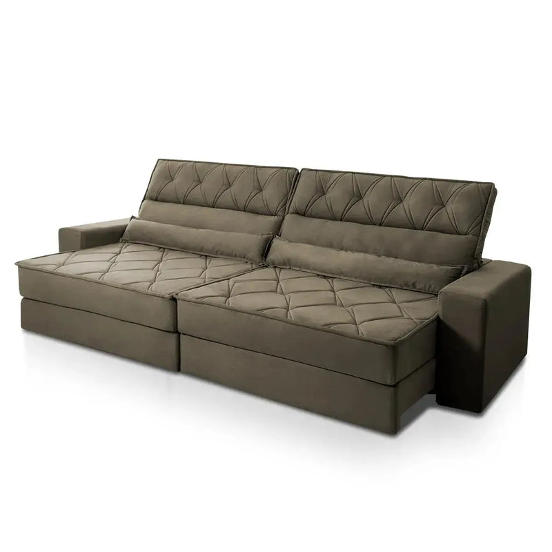 Sofá Retrátil Reclinável 3,00m Albany Suede Velut Tabaco Molas Ensacadas