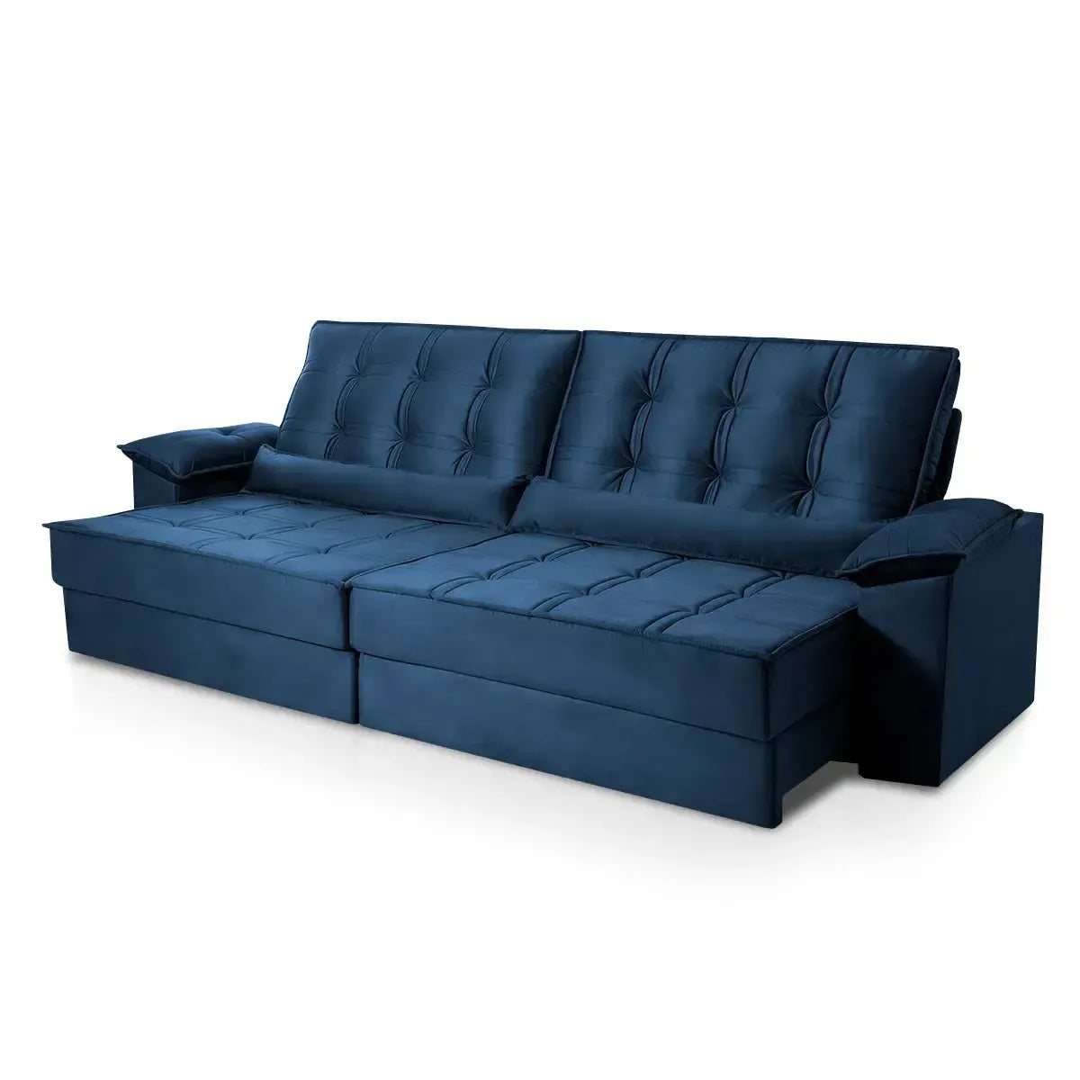 Sofá Retrátil Reclinável 3,00m Ascari Suede Velut Azul Marinho molas Ensacadas