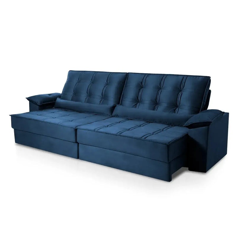 Sofá Retrátil Reclinável 3,00m Ascari Suede Velut Azul Marinho molas Ensacadas