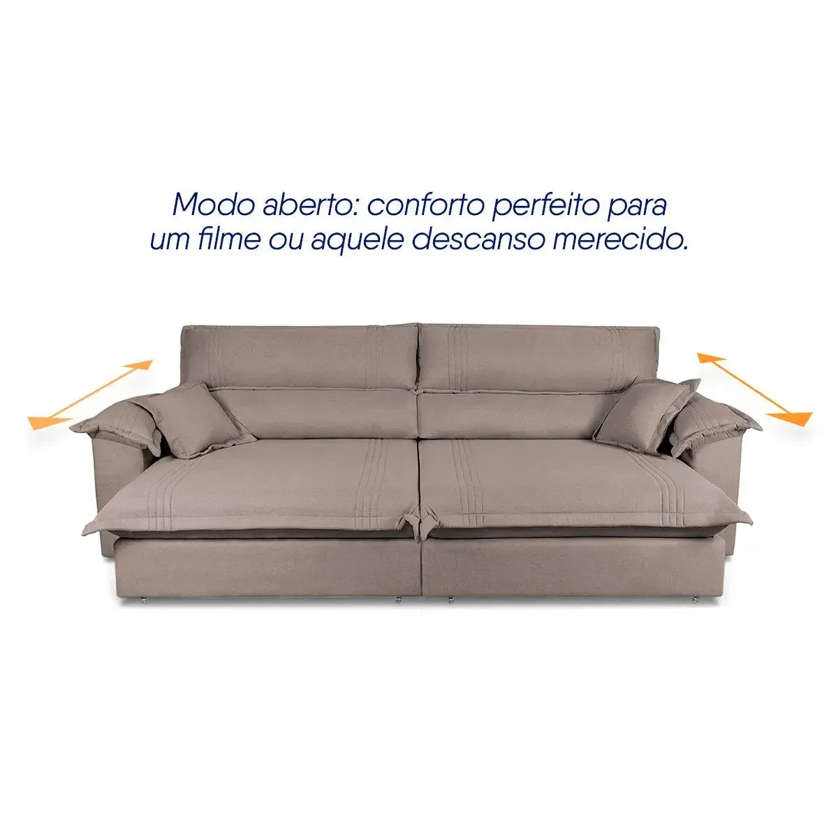 Sofá retrátil reclinável Nivus marrom de linho rústico, com assentos estendidos e molas ensacadas.