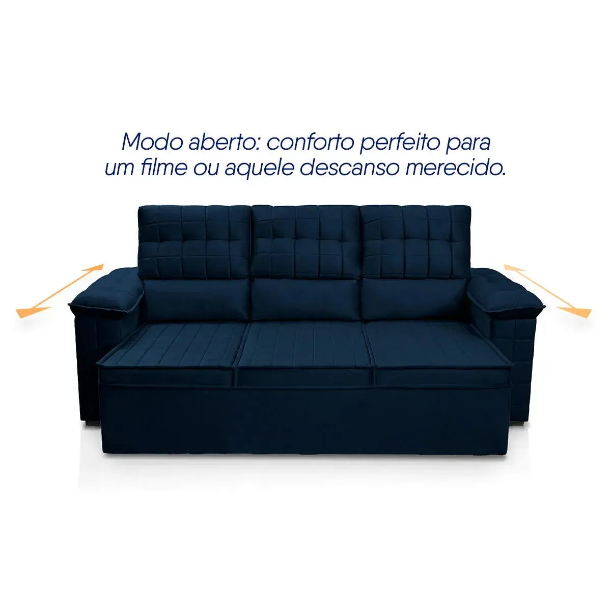 Sofá Retrátil Reclinável 4 lugares com molas 2,30m Quantum Suede Velut Azul