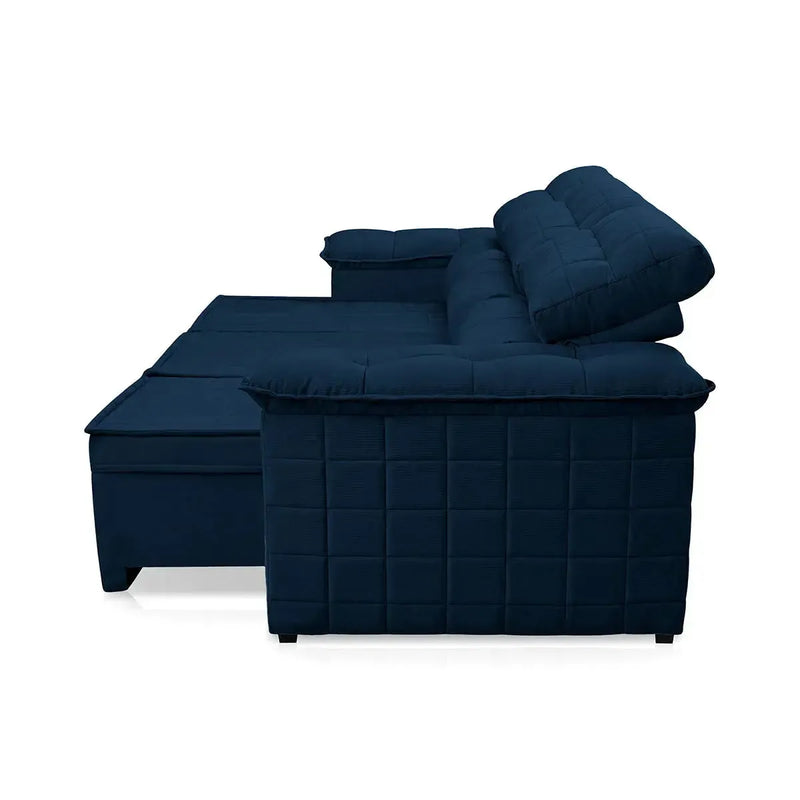Sofá Retrátil Reclinável 4 lugares com molas 2,30m Quantum Suede Velut Azul