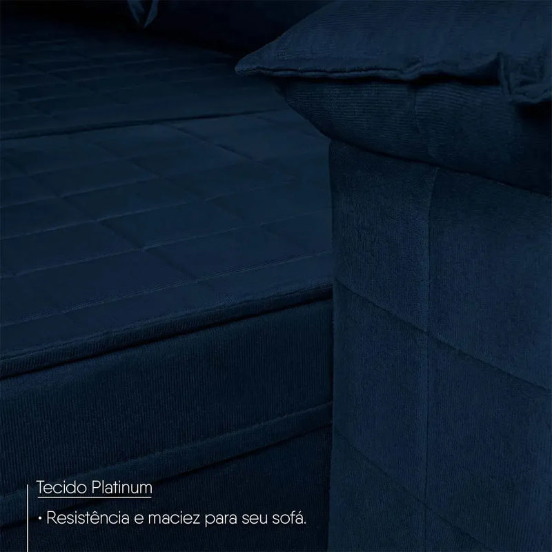 Sofá Retrátil Reclinável 4 lugares com molas 2,30m Quantum Suede Velut Azul