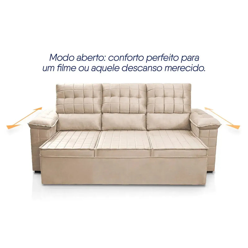 Sofá Retrátil Reclinável 4 lugares com molas 2,30m Quantum Suede Velut Bege