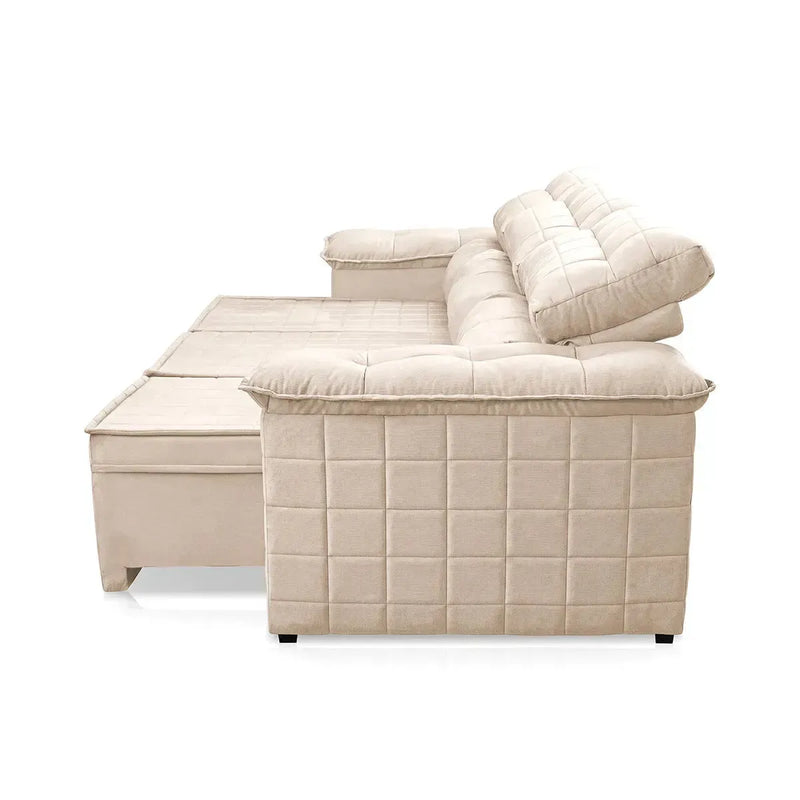 Sofá Retrátil Reclinável 4 lugares com molas 2,30m Quantum Suede Velut Bege