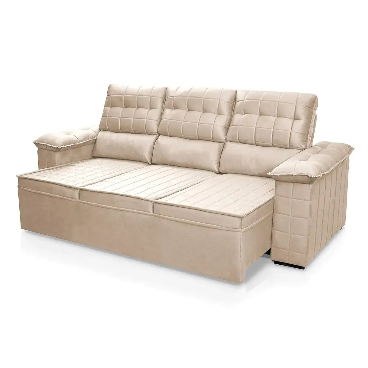 Sofá Retrátil Reclinável 4 lugares com molas 2,30m Quantum Suede Velut Bege