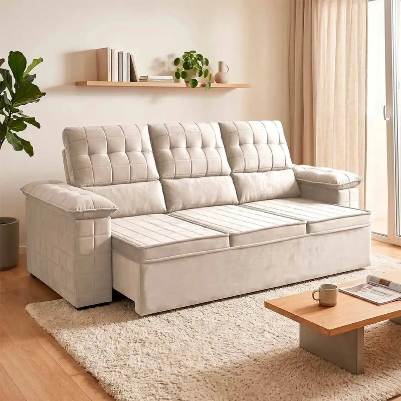 Sofá Retrátil Reclinável 4 lugares com molas 2,30m Quantum Suede Velut Bege