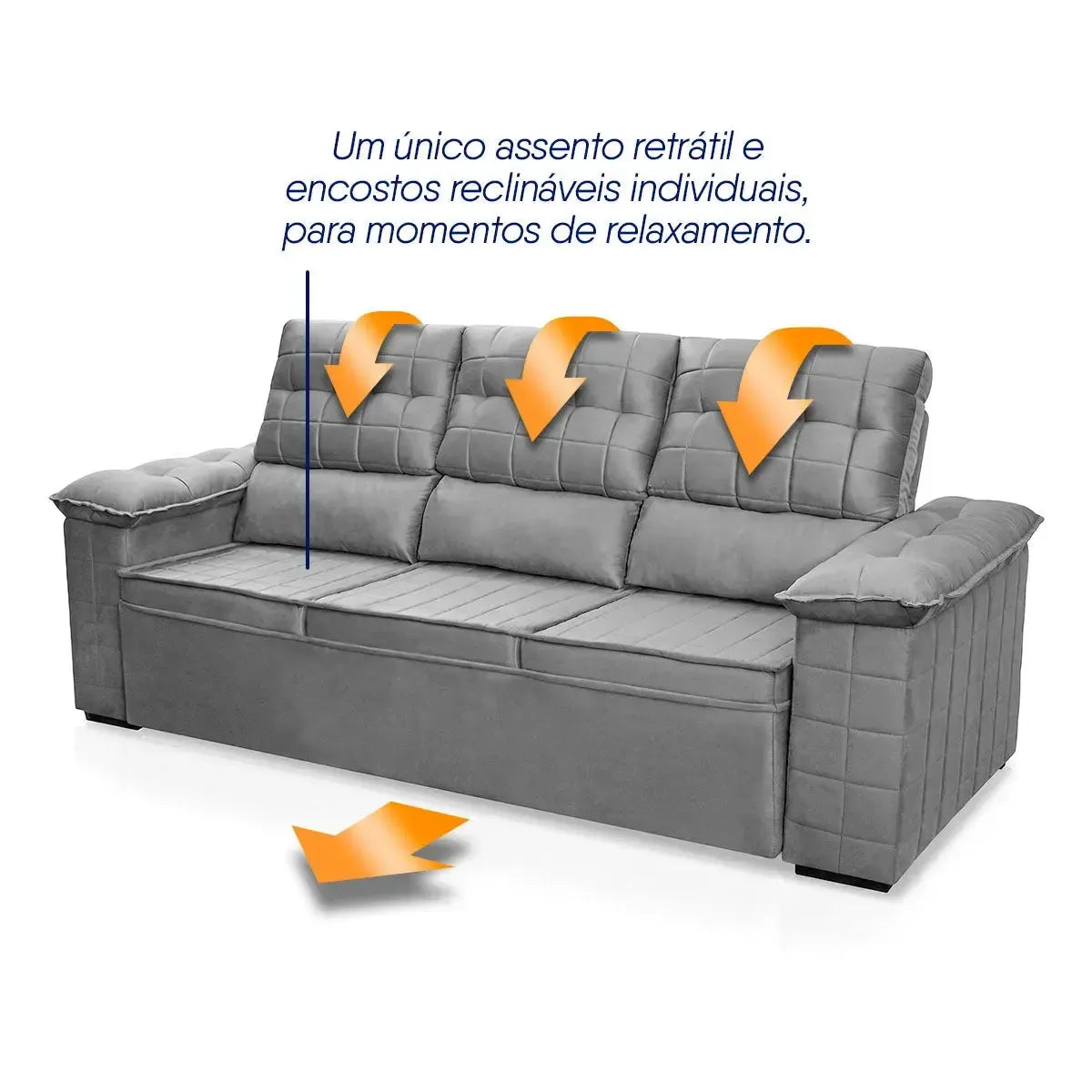 Sofá Retrátil Reclinável 4 lugares com molas 2,30m Quantum Suede Velut Cinza