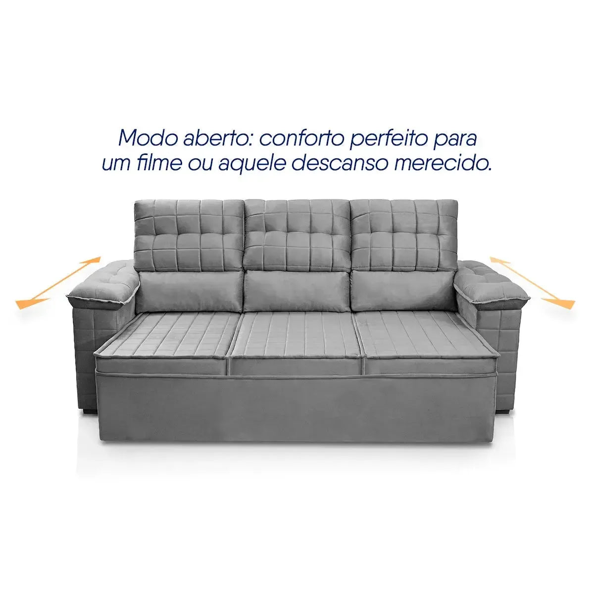 Sofá Retrátil Reclinável 4 lugares com molas 2,30m Quantum Suede Velut Cinza
