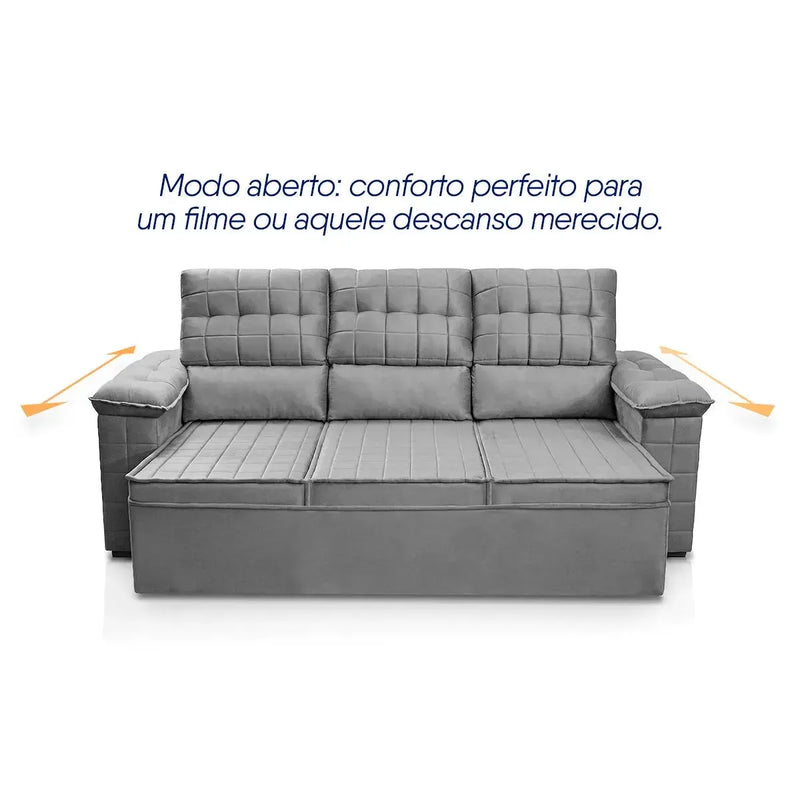 Sofá Retrátil Reclinável 4 lugares com molas 2,30m Quantum Suede Velut Cinza