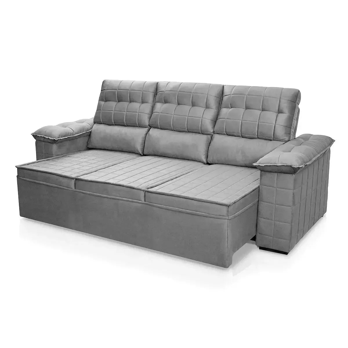 Sofá Retrátil Reclinável 4 lugares com molas 2,30m Quantum Suede Velut Cinza