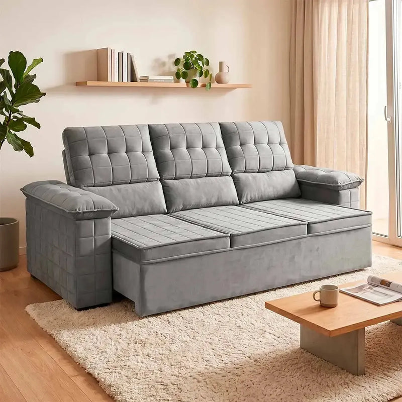 Sofá Retrátil Reclinável 4 lugares com molas 2,30m Quantum Suede Velut Cinza