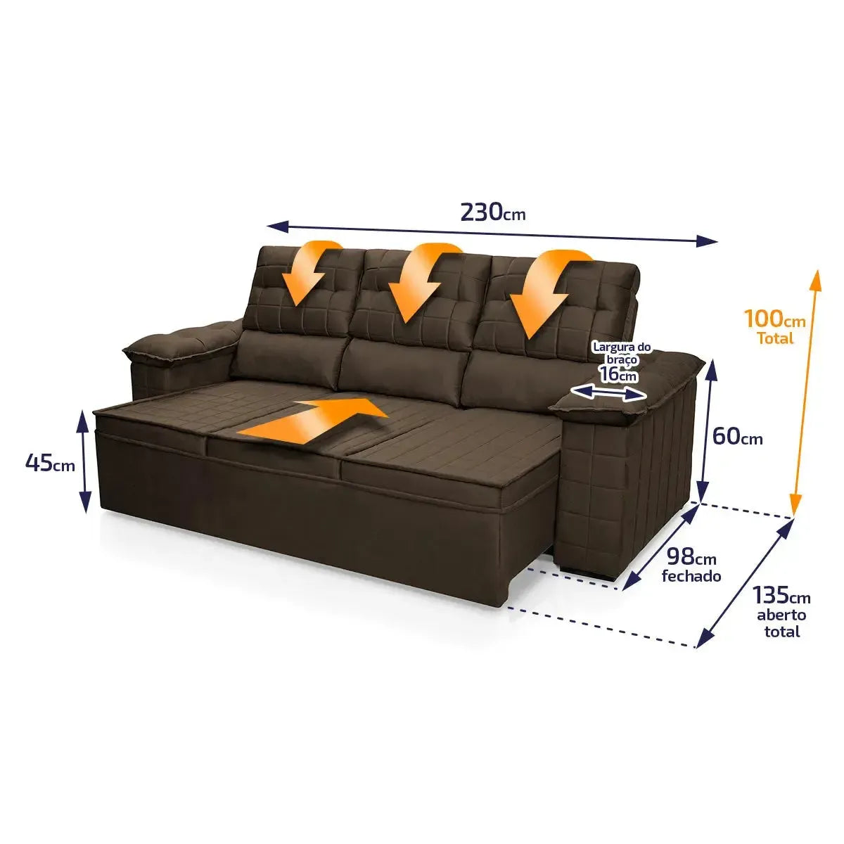 Sofá Retrátil Reclinável 4 lugares com molas 2,30m Quantum Suede Velut Marrom