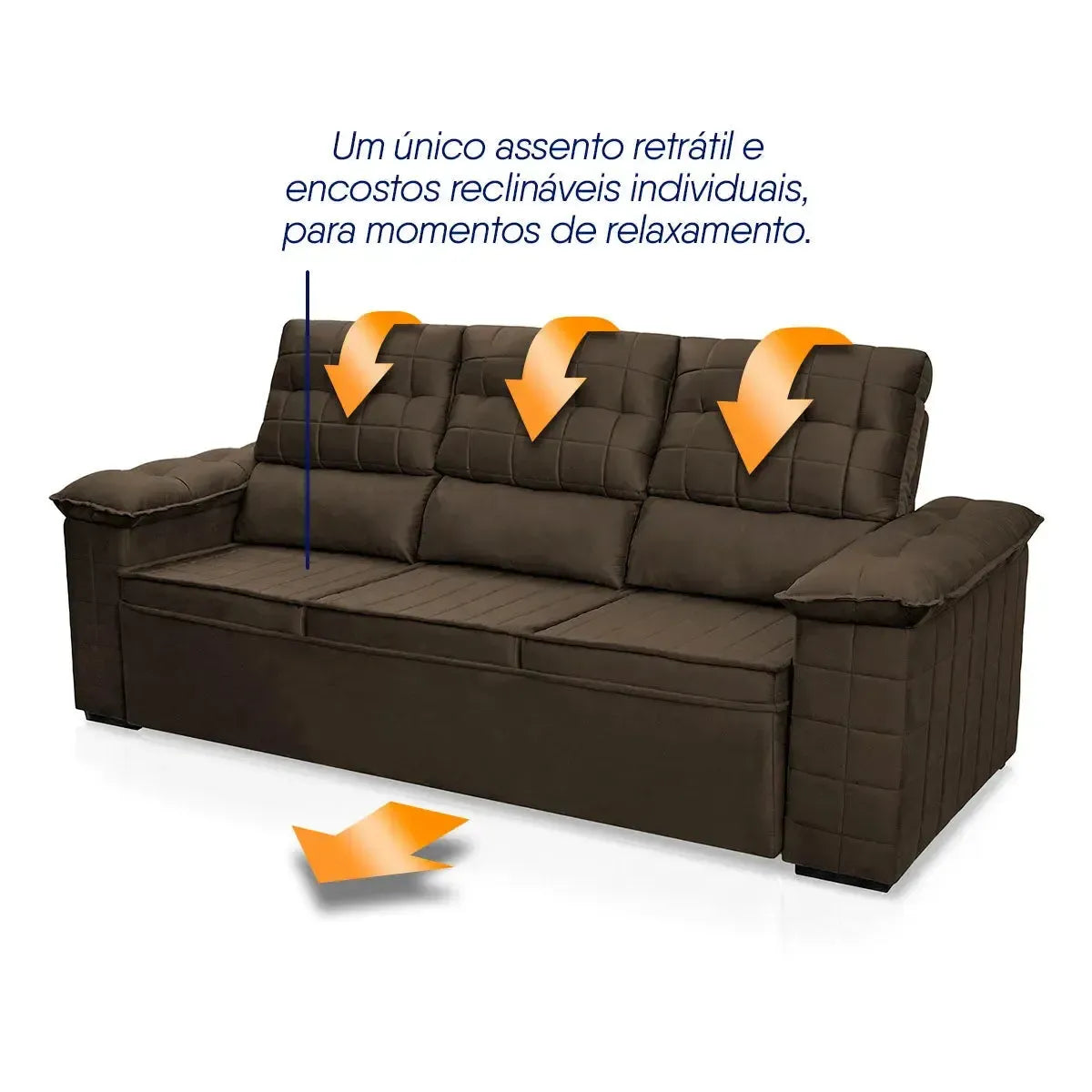 Sofá Retrátil Reclinável 4 lugares com molas 2,30m Quantum Suede Velut Marrom