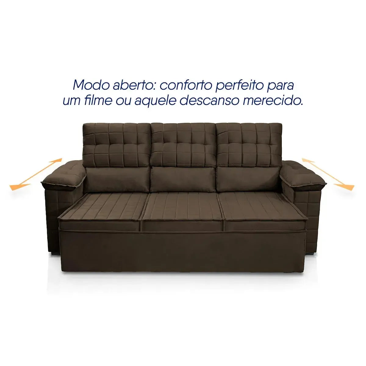 Sofá Retrátil Reclinável 4 lugares com molas 2,30m Quantum Suede Velut Marrom