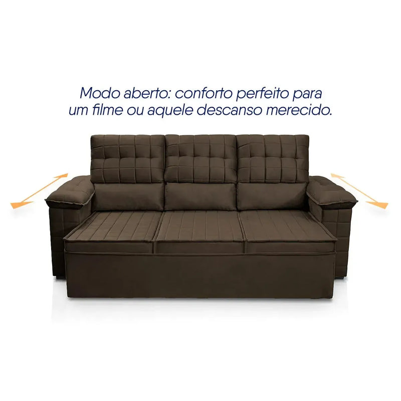 Sofá Retrátil Reclinável 4 lugares com molas 2,30m Quantum Suede Velut Marrom
