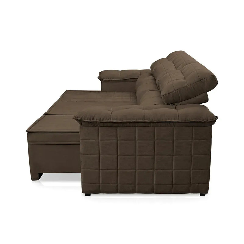 Sofá Retrátil Reclinável 4 lugares com molas 2,30m Quantum Suede Velut Marrom