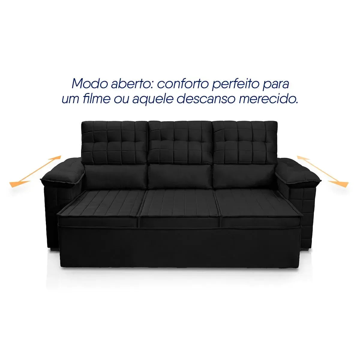 Sofá Retrátil Reclinável 4 lugares com molas 2,30m Quantum Suede Velut Preto