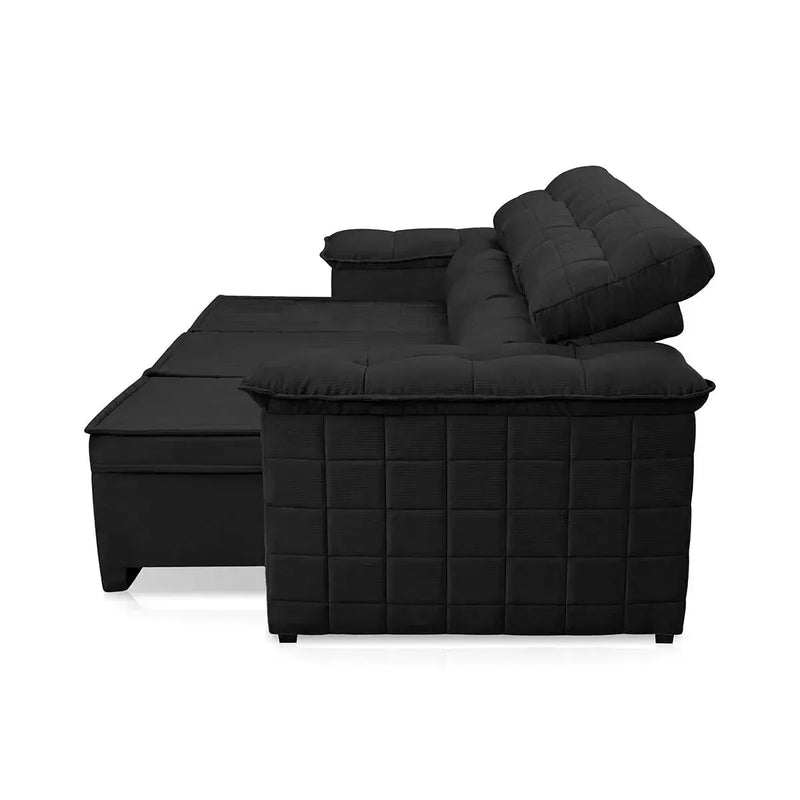 Sofá Retrátil Reclinável 4 lugares com molas 2,30m Quantum Suede Velut Preto