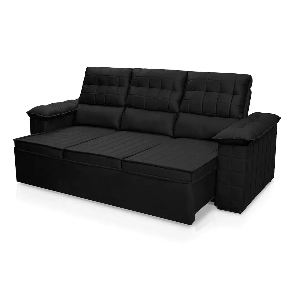 Sofá Retrátil Reclinável 4 lugares com molas 2,30m Quantum Suede Velut Preto