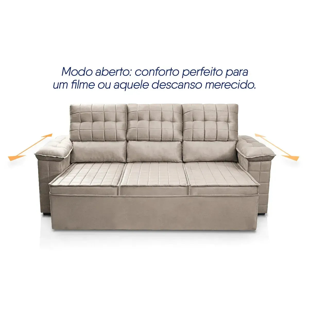 Sofá Retrátil Reclinável 4 lugares com molas 2,30m Quantum Suede Velut Tabaco