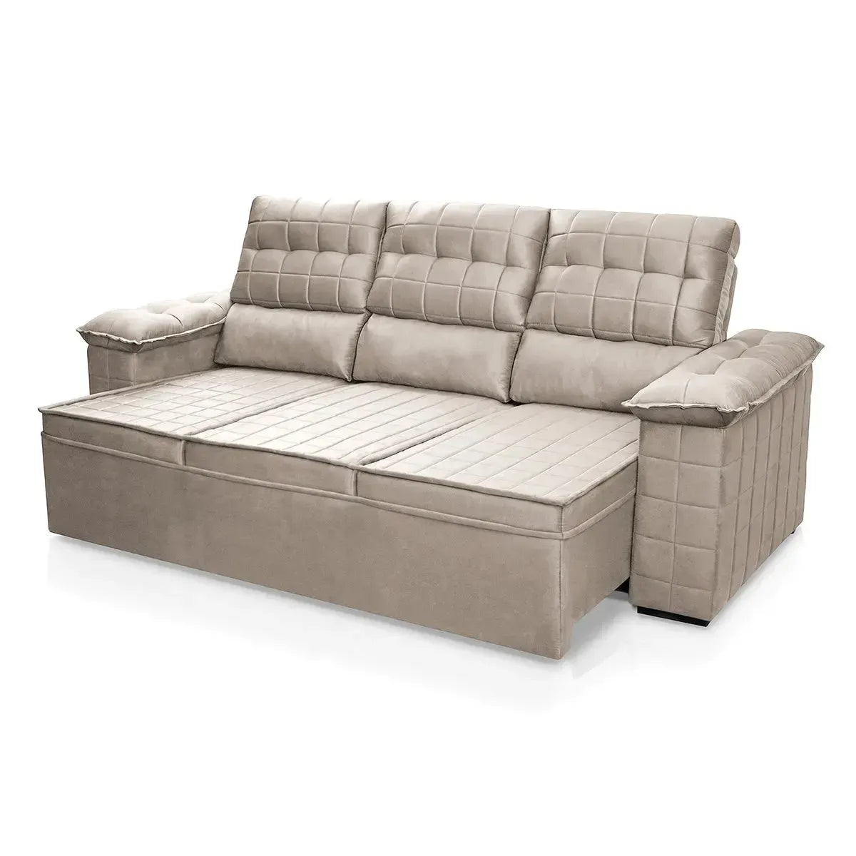 Sofá Retrátil Reclinável 4 lugares com molas 2,30m Quantum Suede Velut Marrom Claro