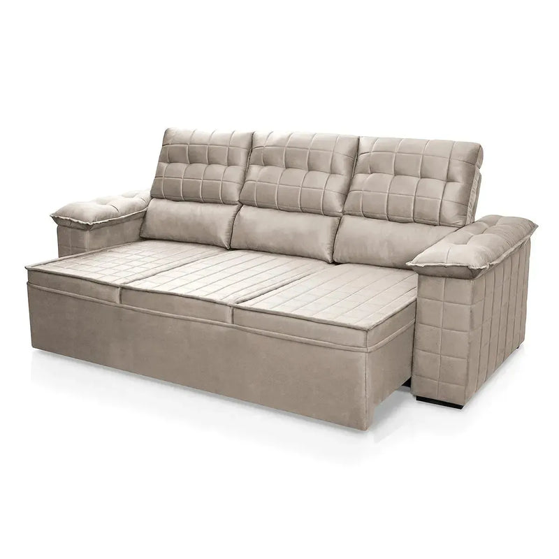 Sofá Retrátil Reclinável 4 lugares com molas 2,30m Quantum Suede Velut Marrom Claro