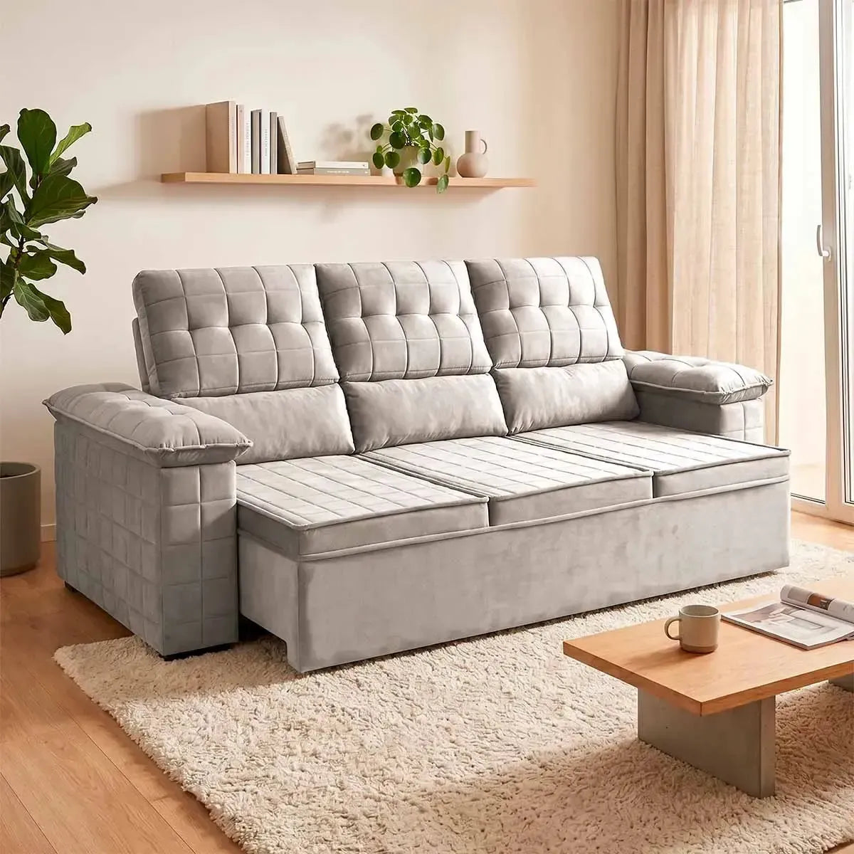 Sofá Retrátil Reclinável 4 lugares com molas 2,30m Quantum Suede Velut Tabaco
