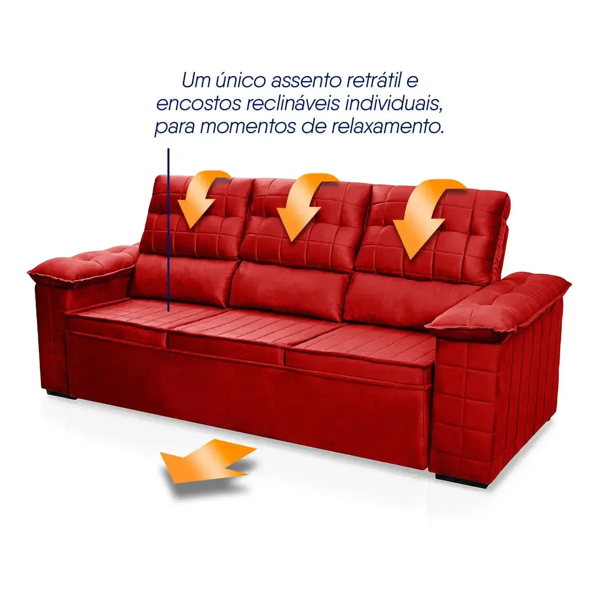 Sofá Retrátil Reclinável 4 lugares com molas 2,30m Quantum Suede Velut Vermelho