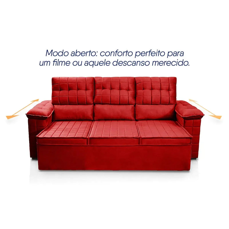 Sofá Retrátil Reclinável 4 lugares com molas 2,30m Quantum Suede Velut Vermelho