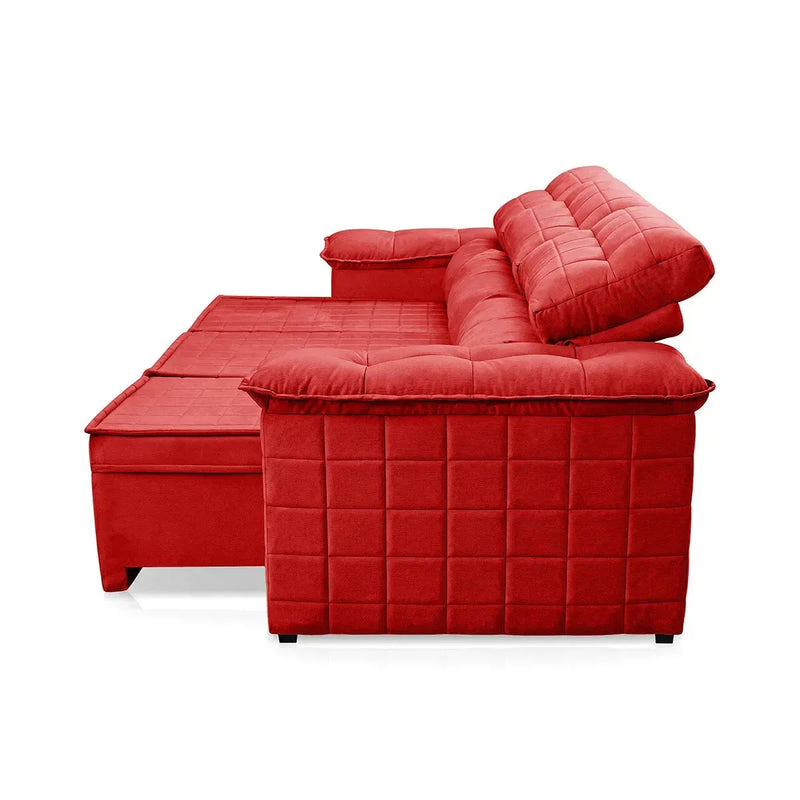Sofá Retrátil Reclinável 4 lugares com molas 2,30m Quantum Suede Velut Vermelho