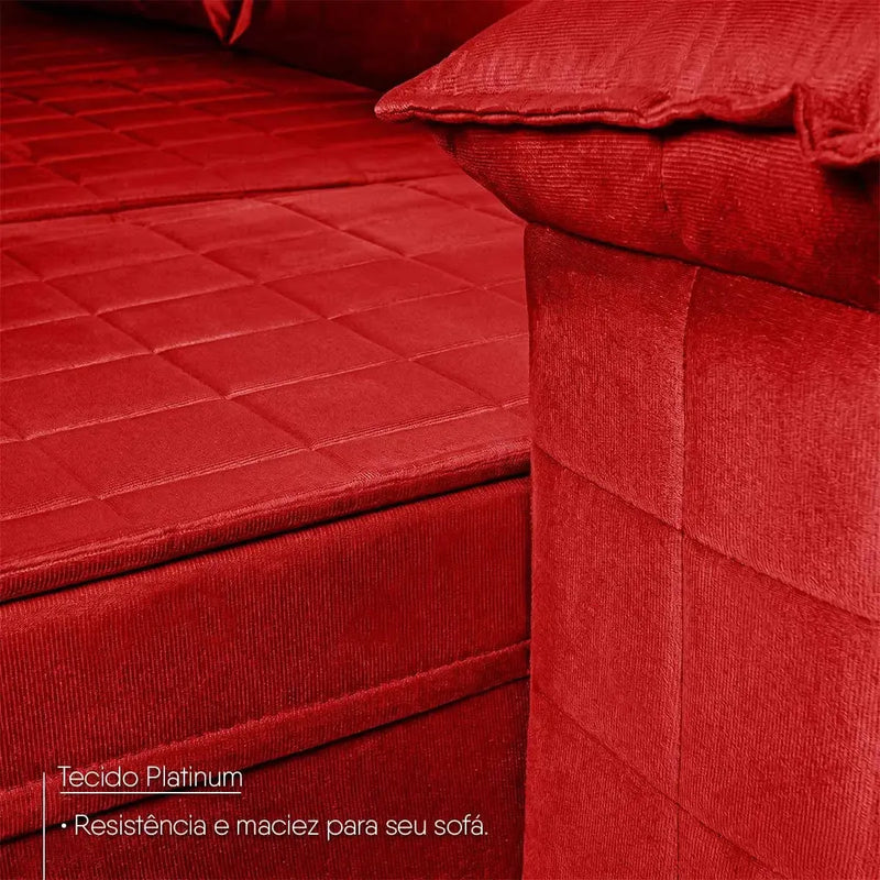 Sofá Retrátil Reclinável 4 lugares com molas 2,30m Quantum Suede Velut Vermelho