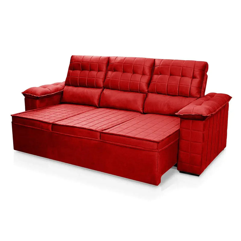 Sofá Retrátil Reclinável 4 lugares com molas 2,30m Quantum Suede Velut Vermelho