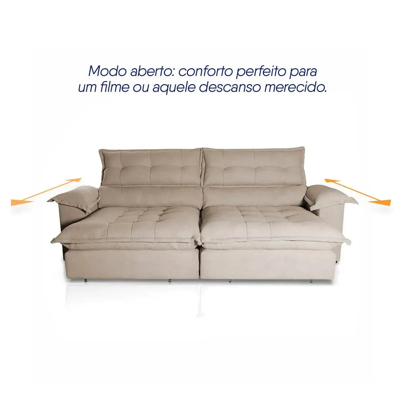 Sofá Retrátil Reclinável Aconchego 2,30m Bouclê Bege
