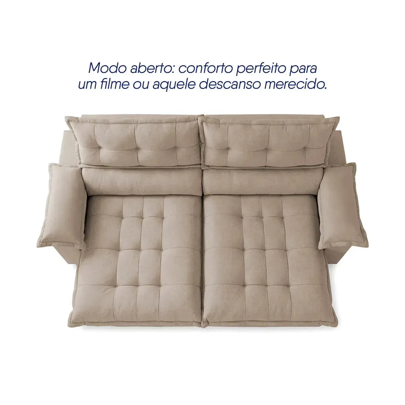 Sofá Retrátil Reclinável Aconchego 2,30m Bouclê Bege
