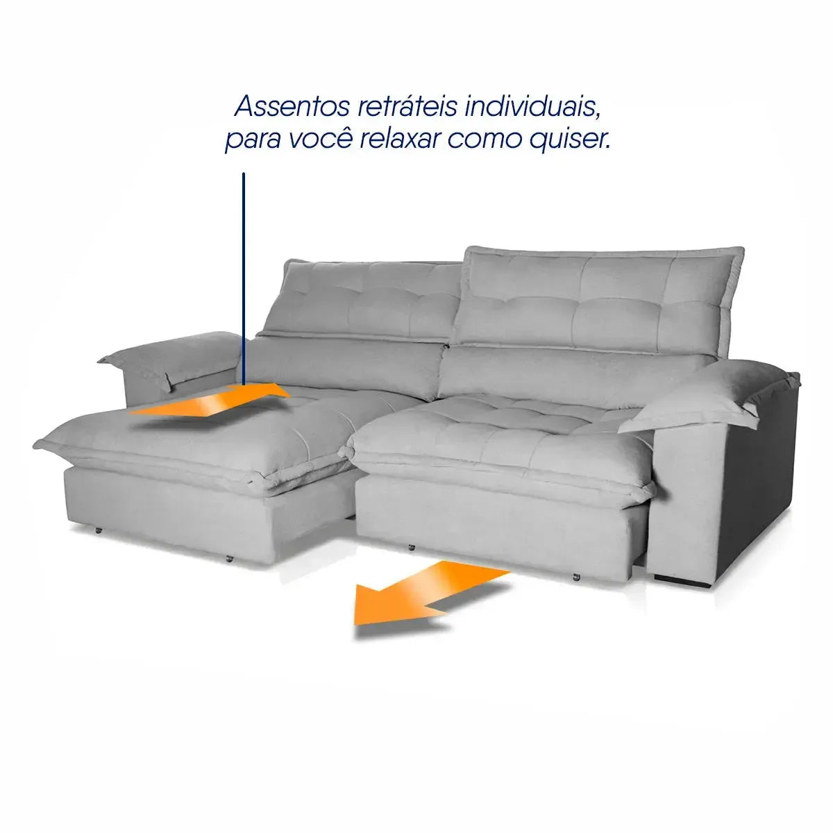 Sofá Retrátil Reclinável Aconchego 2,50m Bouclê Cinza