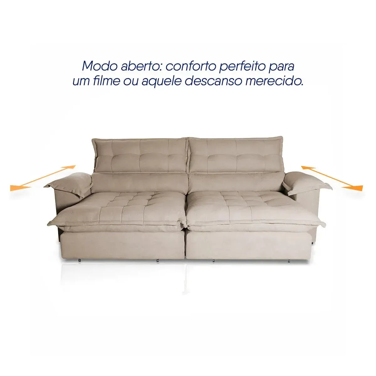 Sofá Retrátil Reclinável Aconchego 2,70m Bouclê Bege