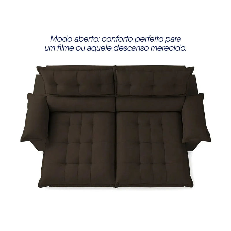 Sofá Retrátil Reclinável Aconchego 2,70m Bouclê Cafe