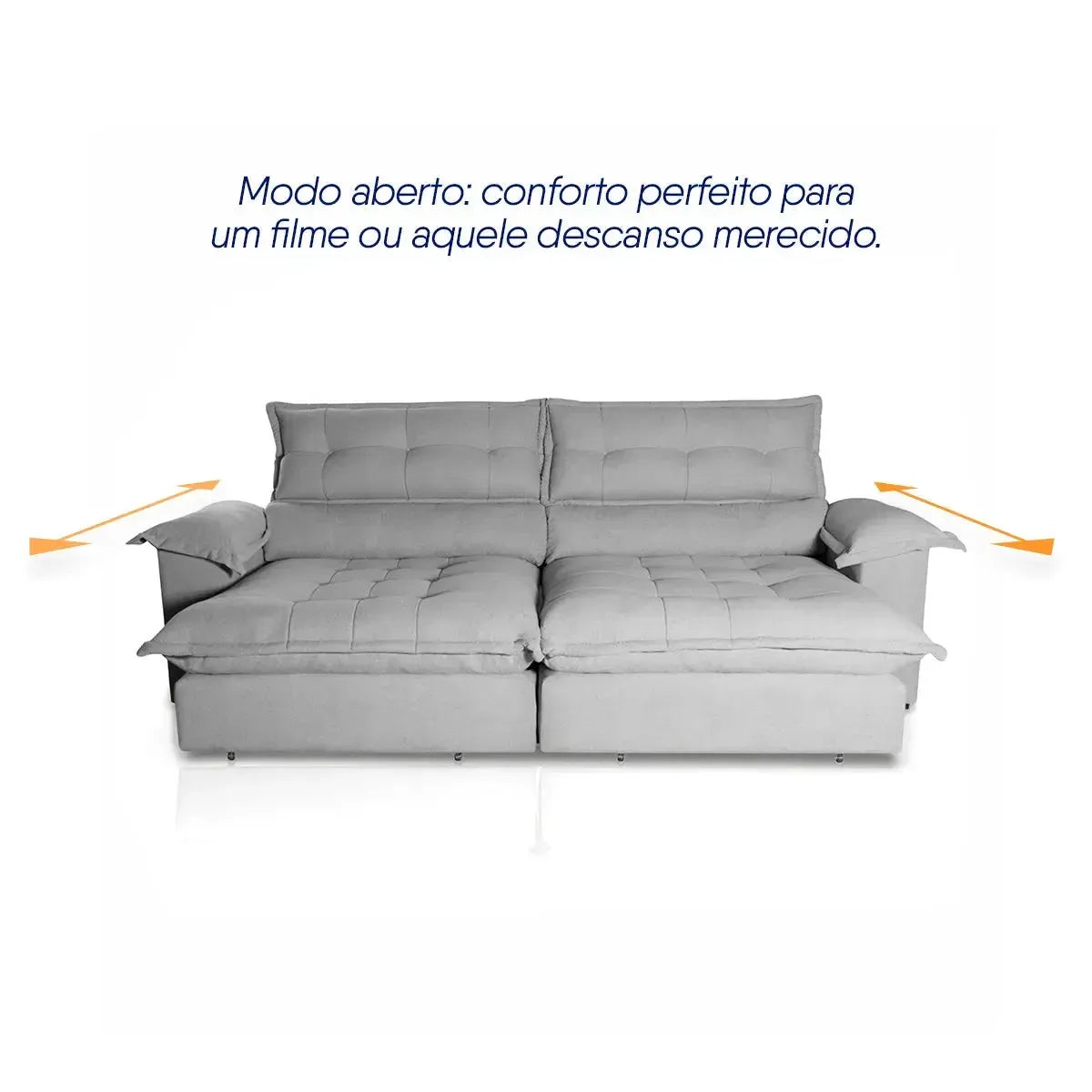 Sofá Retrátil Reclinável Aconchego 2,70m Bouclê Cinza