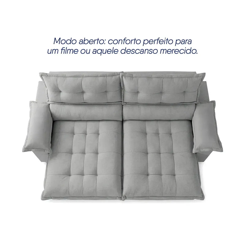 Sofá Retrátil Reclinável Aconchego 2,70m Bouclê Cinza