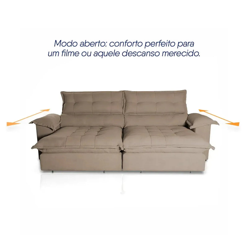 Sofá Retrátil Reclinável Aconchego 2,70m Bouclê Marrom