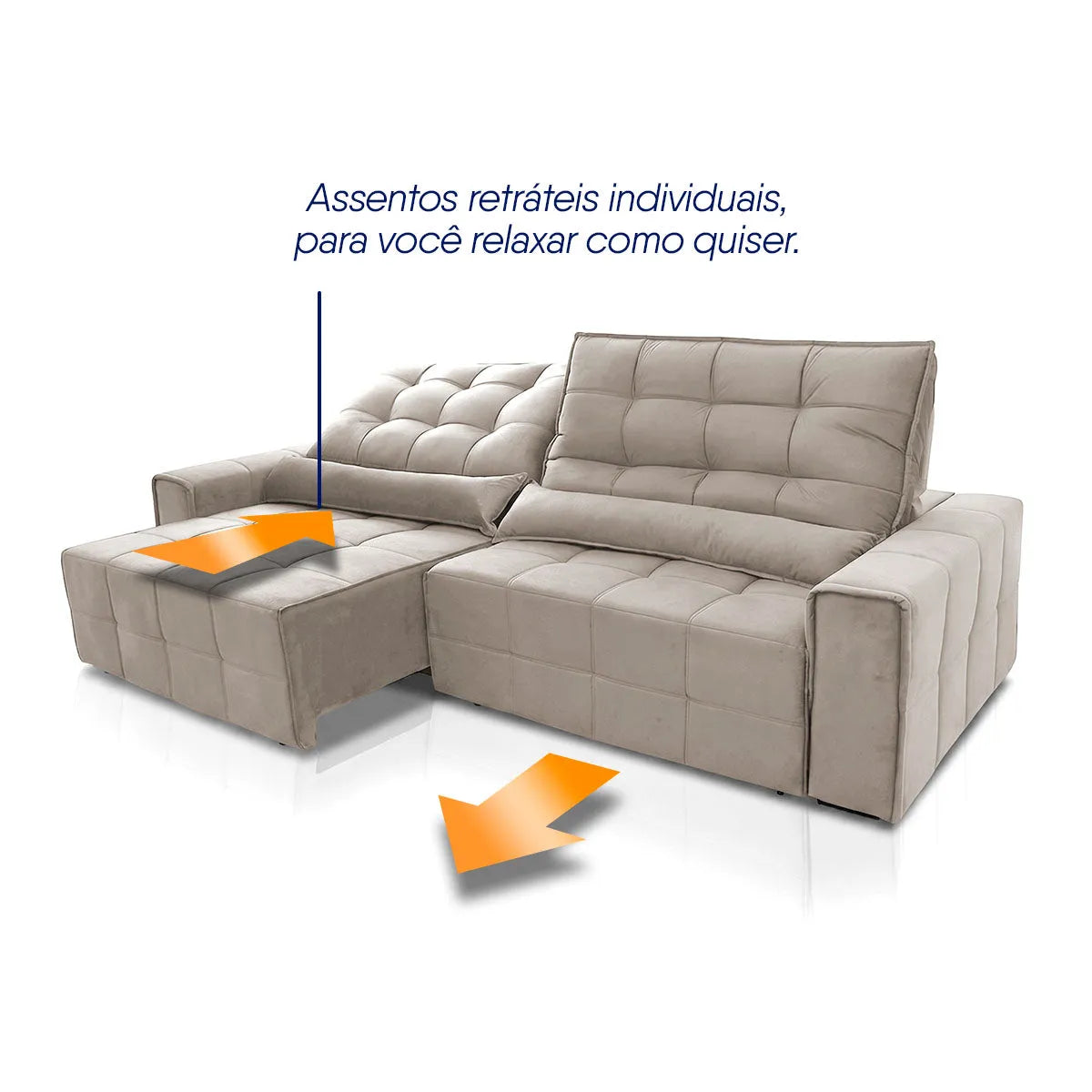 Sofá Retrátil Reclinável Alaska 2,10m Suede Velut Tabaco Molas no Assento