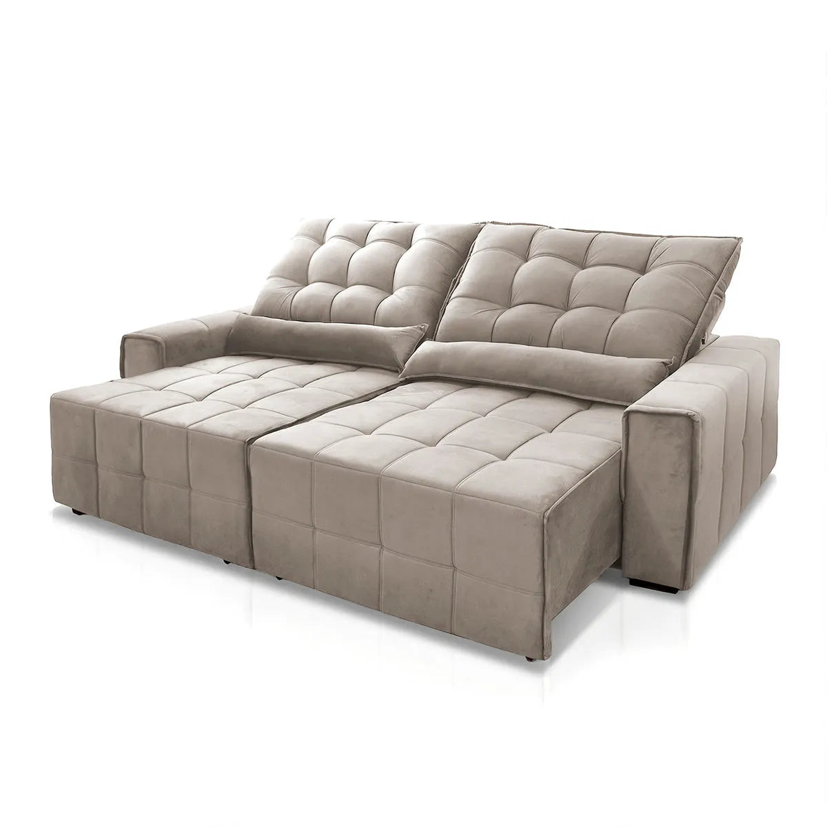 Sofá Retrátil Reclinável Alaska 2,10m Suede Velut Tabaco Molas no Assento