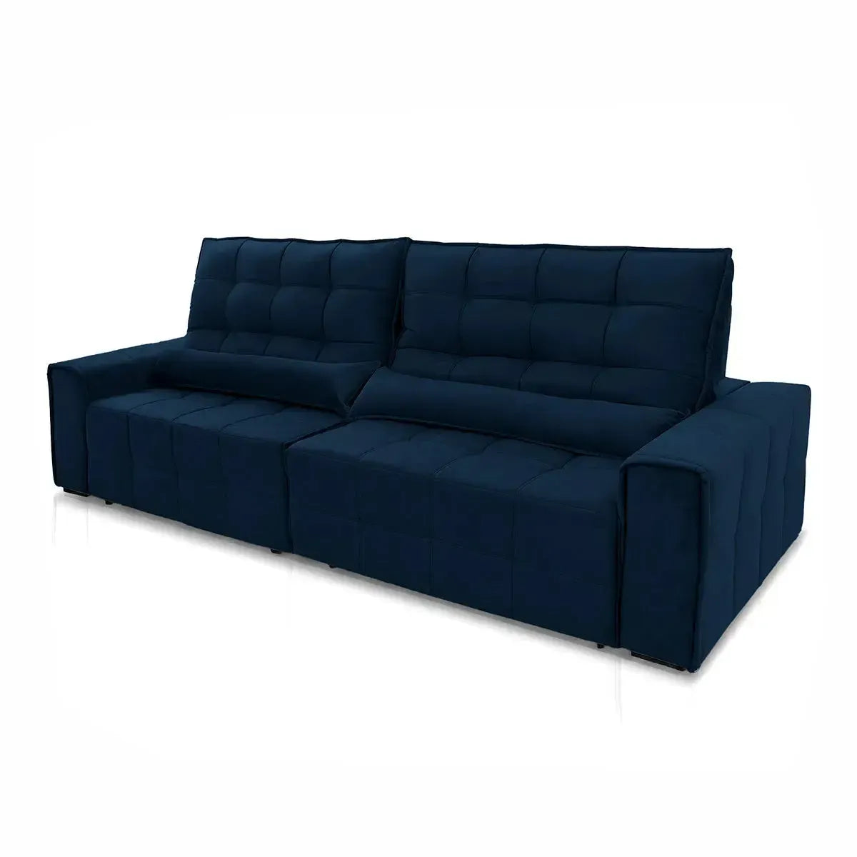 Sofá retrátil reclinável Alaska 2,30m em suede velut azul marinho com molas no assento.