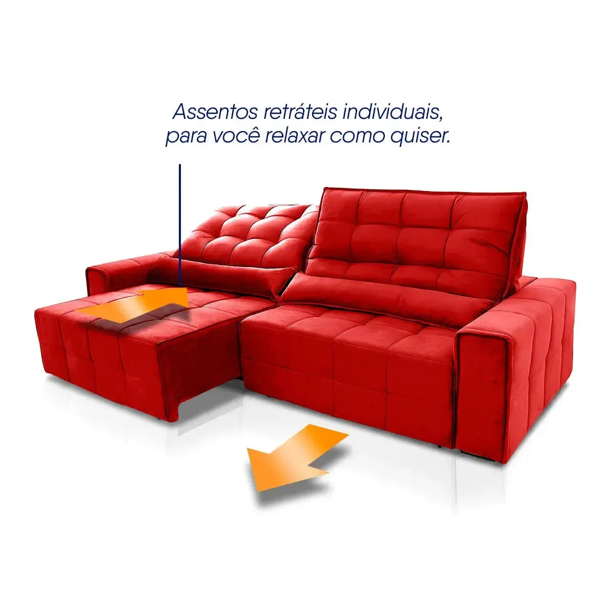 Sofá retrátil reclinável Alaska vermelho em suede velut com assentos individuais.