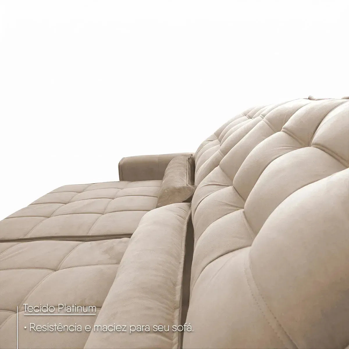 Sofá Retrátil Reclinável Alaska 2,50m Suede Velut Bege Molas no Assento