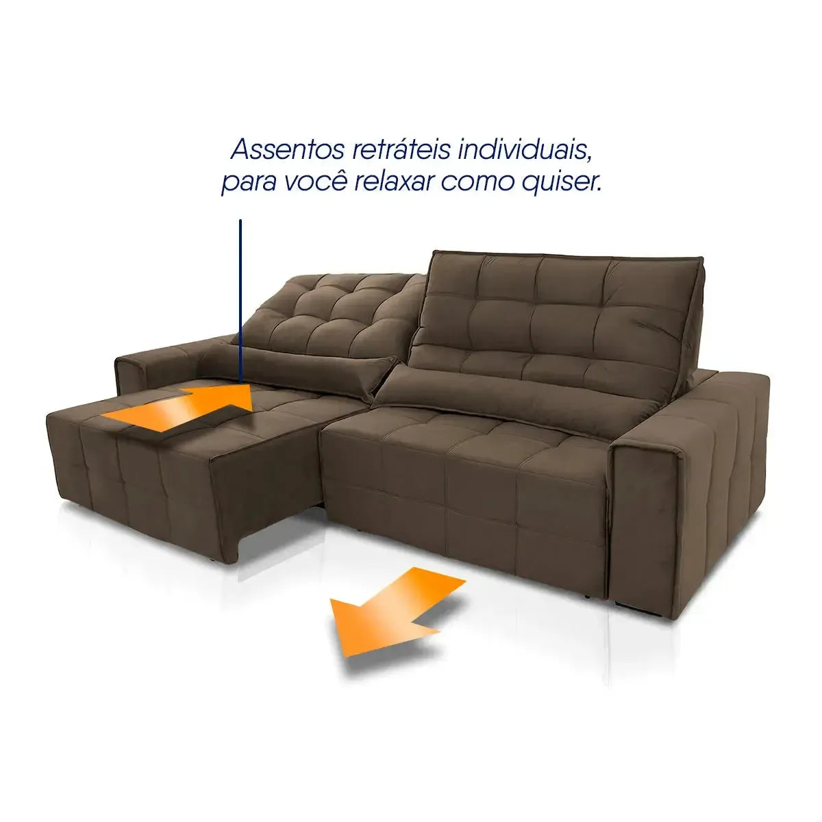 Sofá Retrátil Reclinável Alaska 2,50m Suede Velut Marrom Molas no Assento