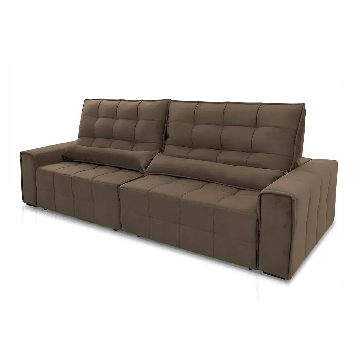 Sofá Retrátil Reclinável Alaska 2,50m Suede Velut Marrom Molas no Assento