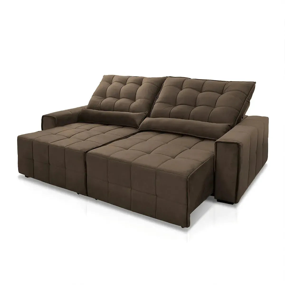 Sofá Retrátil Reclinável Alaska 2,50m Suede Velut Marrom Molas no Assento